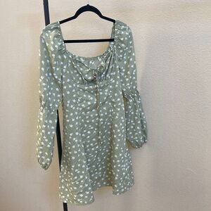 SHEIN Olive Floral Long Sleeve Dress